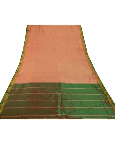 Sanskriti Vintage Peach Sarees Art Silk Woven Craft Fabric Premium 5 Yard Sari, PS-53789-Peach-Zari Work-Art Silk-7