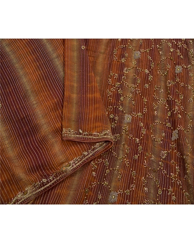 Sanskriti Vintage Orange Sarees Art Silk Hand Beaded Craft Fabric Premium Sari, PS-53820-Orange-Zardozi Work-Art Silk-2