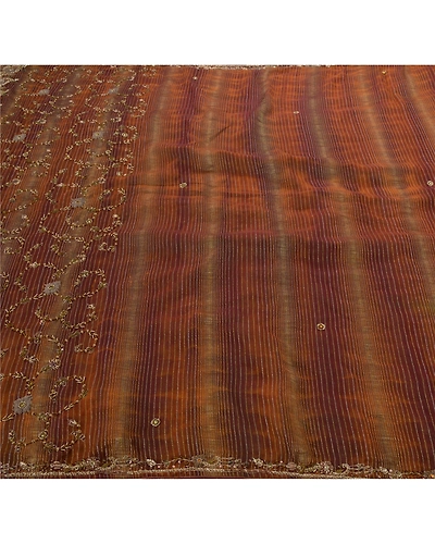 Sanskriti Vintage Orange Sarees Art Silk Hand Beaded Craft Fabric Premium Sari, PS-53820-Orange-Zardozi Work-Art Silk-4