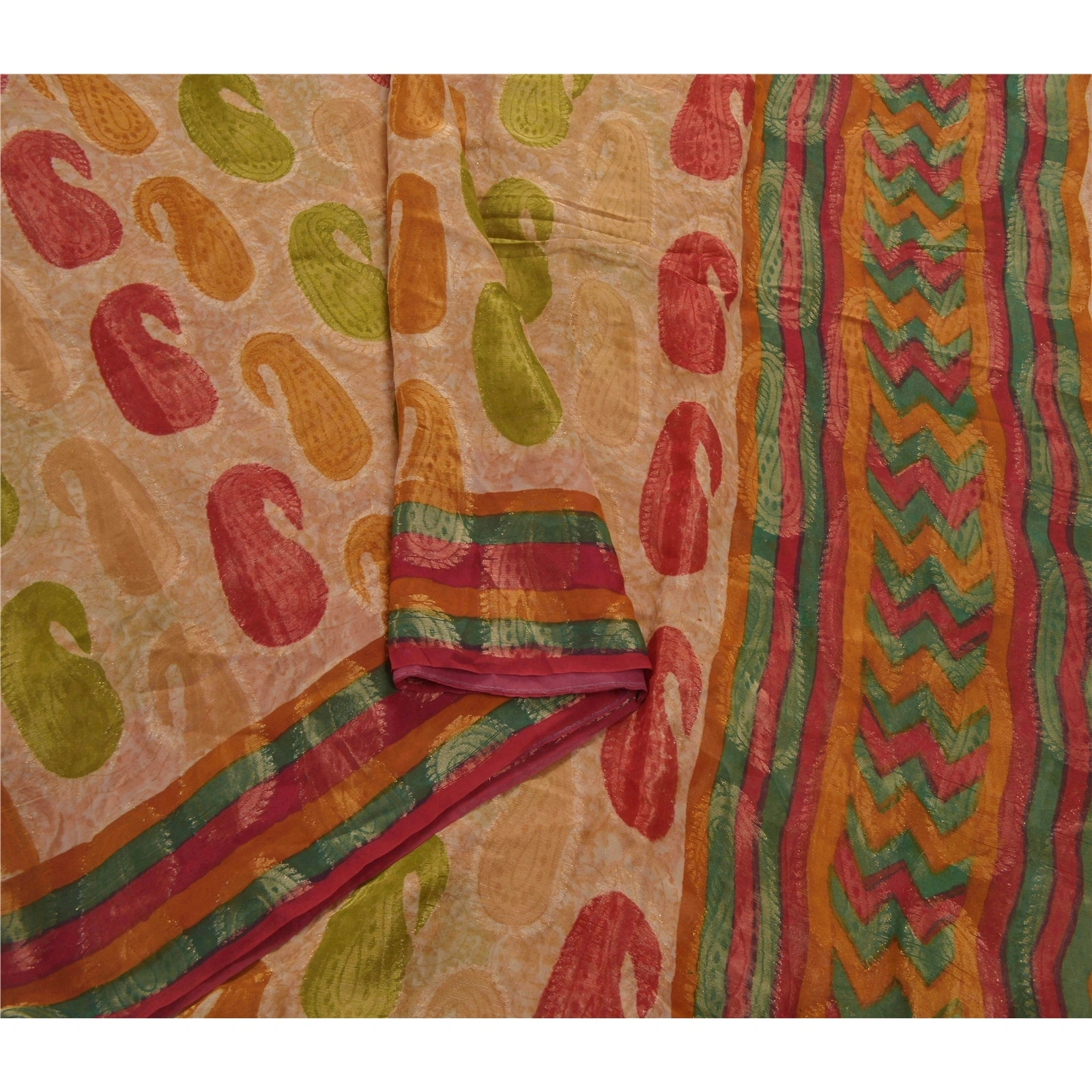 Sanskriti Vintage Beige Sarees Art Silk Woven Premium Sari Craft 5 Yard Fabric, PS-53831-Beige-Woven Work-Art Silk-2