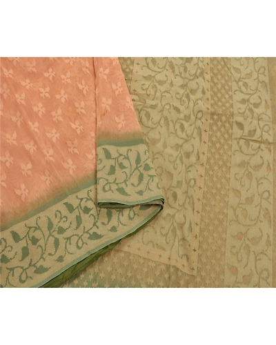 Sanskriti Vintage Peach Sarees 100% Pure Silk Woven Craft Fabric Floral Sari, PS-53850-Peach-Woven Work-100% Pure Silk-2