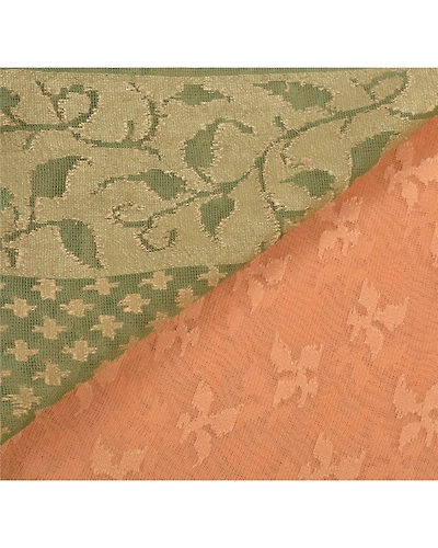 Sanskriti Vintage Peach Sarees 100% Pure Silk Woven Craft Fabric Floral Sari, PS-53850-Peach-Woven Work-100% Pure Silk-3