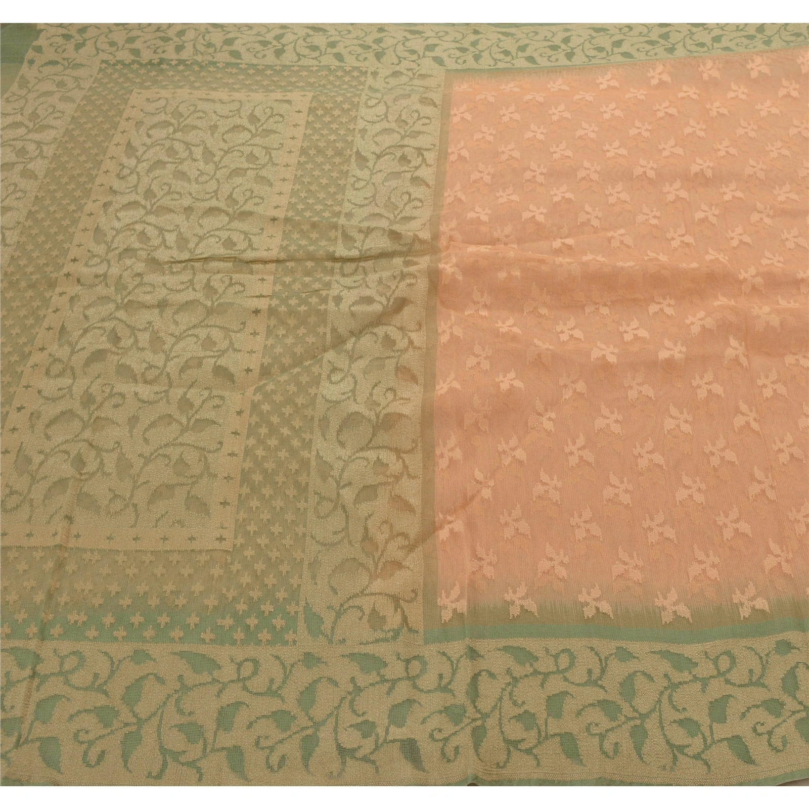 Sanskriti Vintage Peach Sarees 100% Pure Silk Woven Craft Fabric Floral Sari, PS-53850-Peach-Woven Work-100% Pure Silk-4