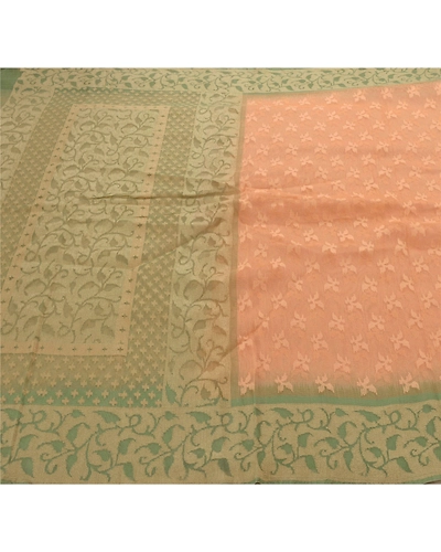 Sanskriti Vintage Peach Sarees 100% Pure Silk Woven Craft Fabric Floral Sari, PS-53850-Peach-Woven Work-100% Pure Silk-4