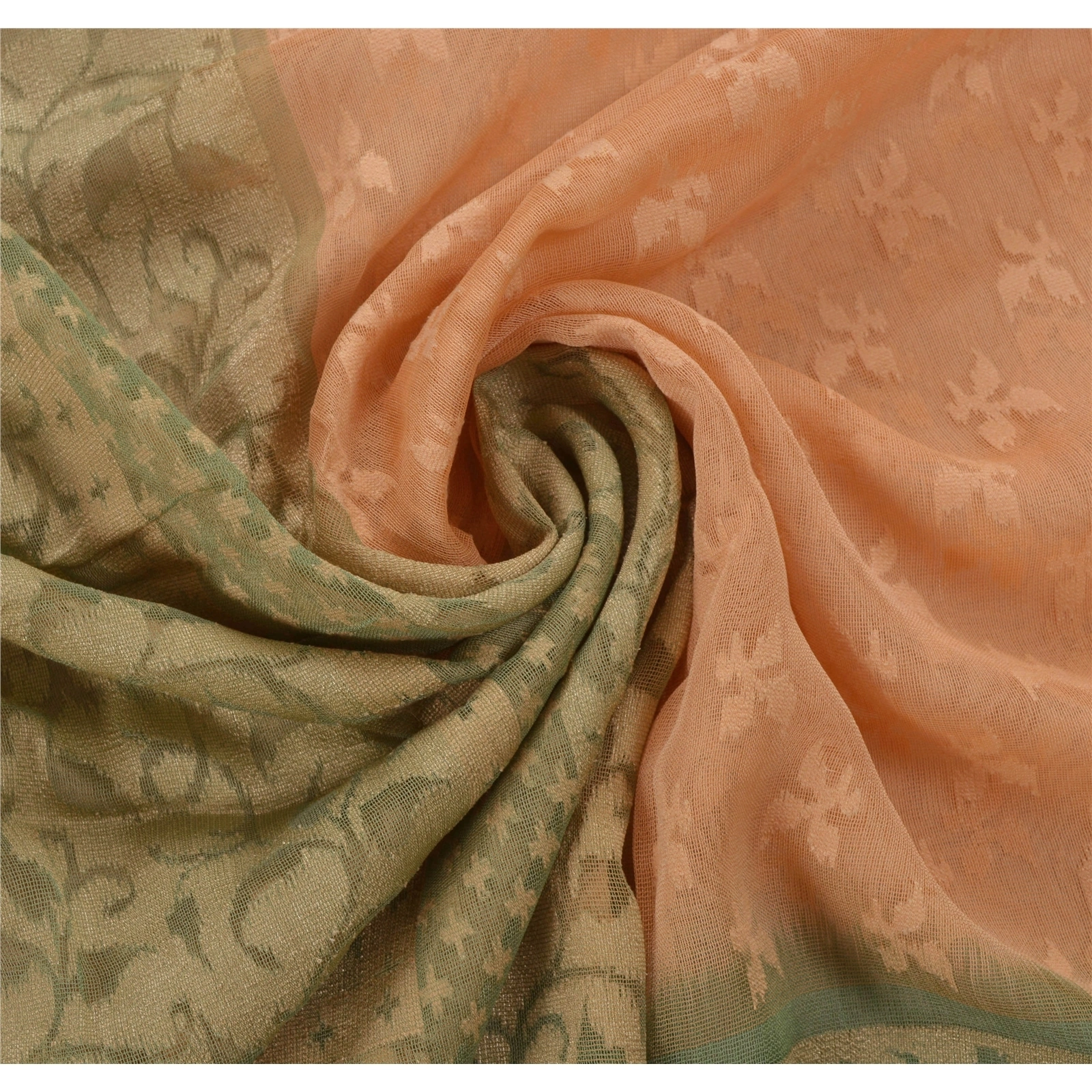 Sanskriti Vintage Peach Sarees 100% Pure Silk Woven Craft Fabric Floral Sari, PS-53850-Peach-Woven Work-100% Pure Silk-6