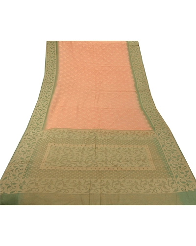 Sanskriti Vintage Peach Sarees 100% Pure Silk Woven Craft Fabric Floral Sari, PS-53850-Peach-Woven Work-100% Pure Silk-7