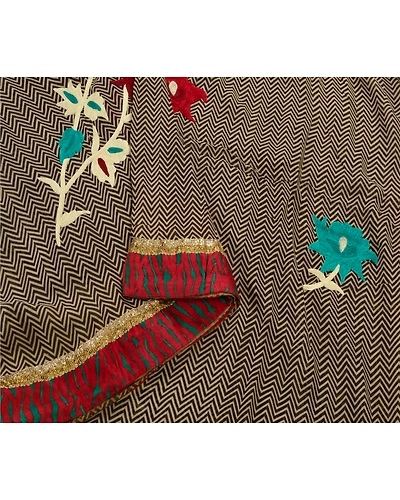 Sanskriti Vintage Sarees Pure Georgette Silk Embroidered Premium Fabric Sari, PS-53861-Black-Thread Work-100% Pure Georgette Silk-2
