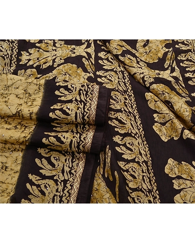 Sanskriti Vintage Cream Sarees Art Silk Batik Work Craft Fabric Hand Beaded Sari, PS-53931-Cream-Batik Work-Art Silk-1