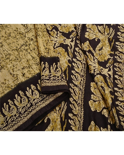 Sanskriti Vintage Cream Sarees Art Silk Batik Work Craft Fabric Hand Beaded Sari, PS-53931-Cream-Batik Work-Art Silk-2