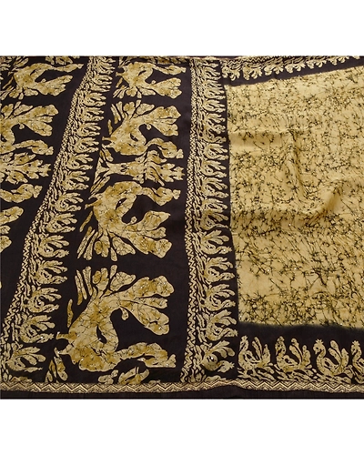 Sanskriti Vintage Cream Sarees Art Silk Batik Work Craft Fabric Hand Beaded Sari, PS-53931-Cream-Batik Work-Art Silk-4