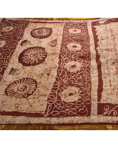 Sanskriti Vintage Brown Sarees Pure Silk Batik Work Fabric 5Yd Zari Border Sari, PS-53954-Brown-Batik Work-100% Pure Silk-4