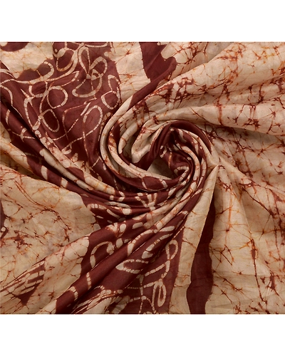Sanskriti Vintage Brown Sarees Pure Silk Batik Work Fabric 5Yd Zari Border Sari, PS-53954-Brown-Batik Work-100% Pure Silk-6