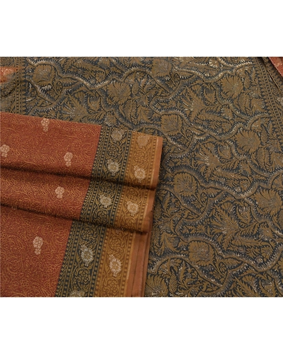 Sanskriti Vintage Rusty Orange Sarees Blend Silk Woven Craft Fabric Premium Sari, PS-53971-Rusty Orange-Woven Work-Blend Silk-1