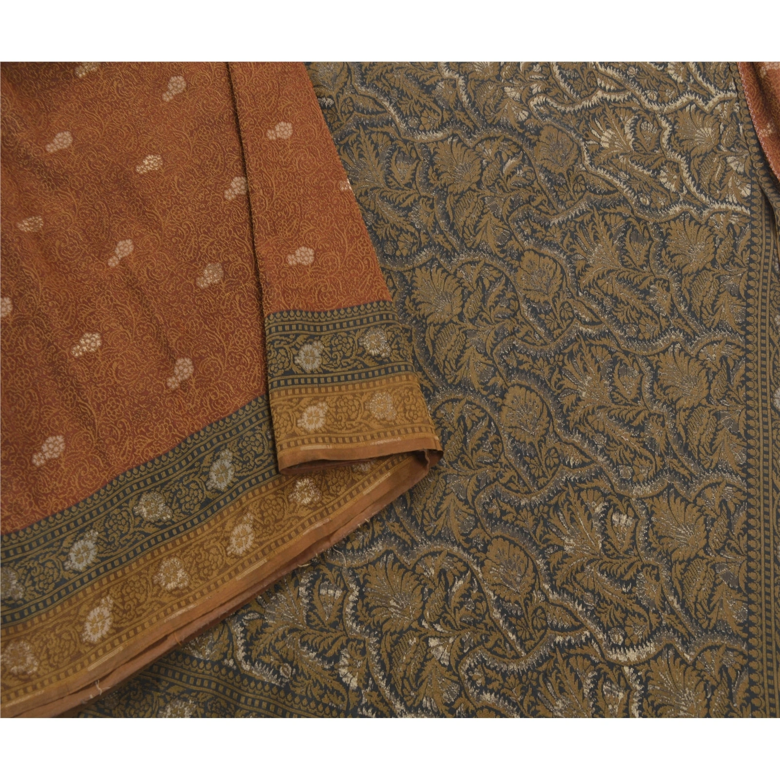 Sanskriti Vintage Rusty Orange Sarees Blend Silk Woven Craft Fabric Premium Sari, PS-53971-Rusty Orange-Woven Work-Blend Silk-2