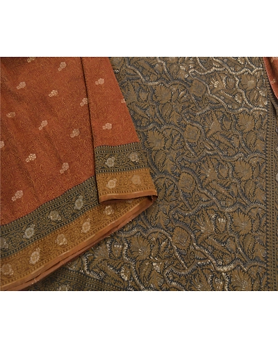 Sanskriti Vintage Rusty Orange Sarees Blend Silk Woven Craft Fabric Premium Sari, PS-53971-Rusty Orange-Woven Work-Blend Silk-2