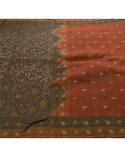 Sanskriti Vintage Rusty Orange Sarees Blend Silk Woven Craft Fabric Premium Sari, PS-53971-Rusty Orange-Woven Work-Blend Silk-4