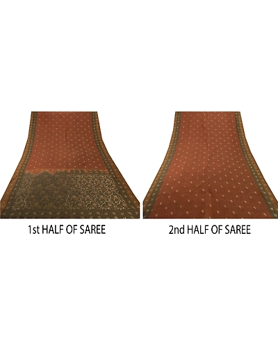 Sanskriti Vintage Rusty Orange Sarees Blend Silk Woven Craft Fabric Premium Sari, PS-53971-Rusty Orange-Woven Work-Blend Silk-5