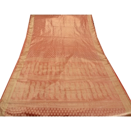 Sanskriti Vintage Sarees Art Silk Woven Red Craft Fabric Premium 5 Yard Sari, PS-48480