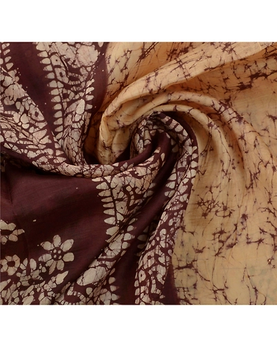 Sanskriti Vintage Cream Indian Sari Pure Silk Batik Work Sarees Craft Fabric, PS-53975-Cream-Batik Work-100% Pure Silk-6