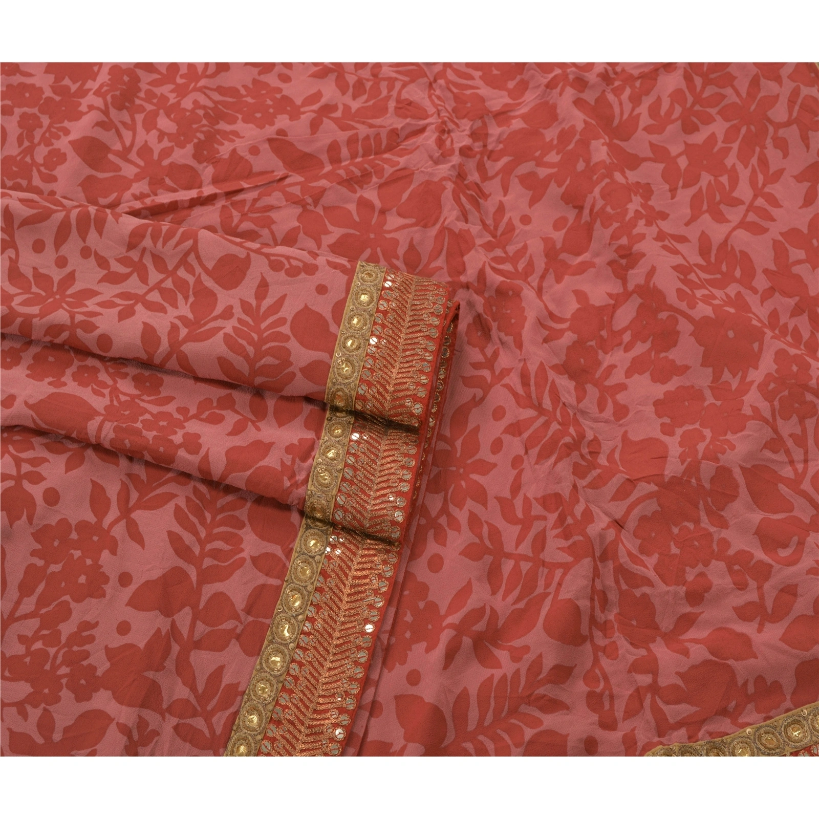 Sanskriti Vintage Sarees Pure Georgette Silk Hand Beaded Fabric Bollywood Sari, PS-53995-Pink-Zari Work-100% Pure Georgette Silk-1