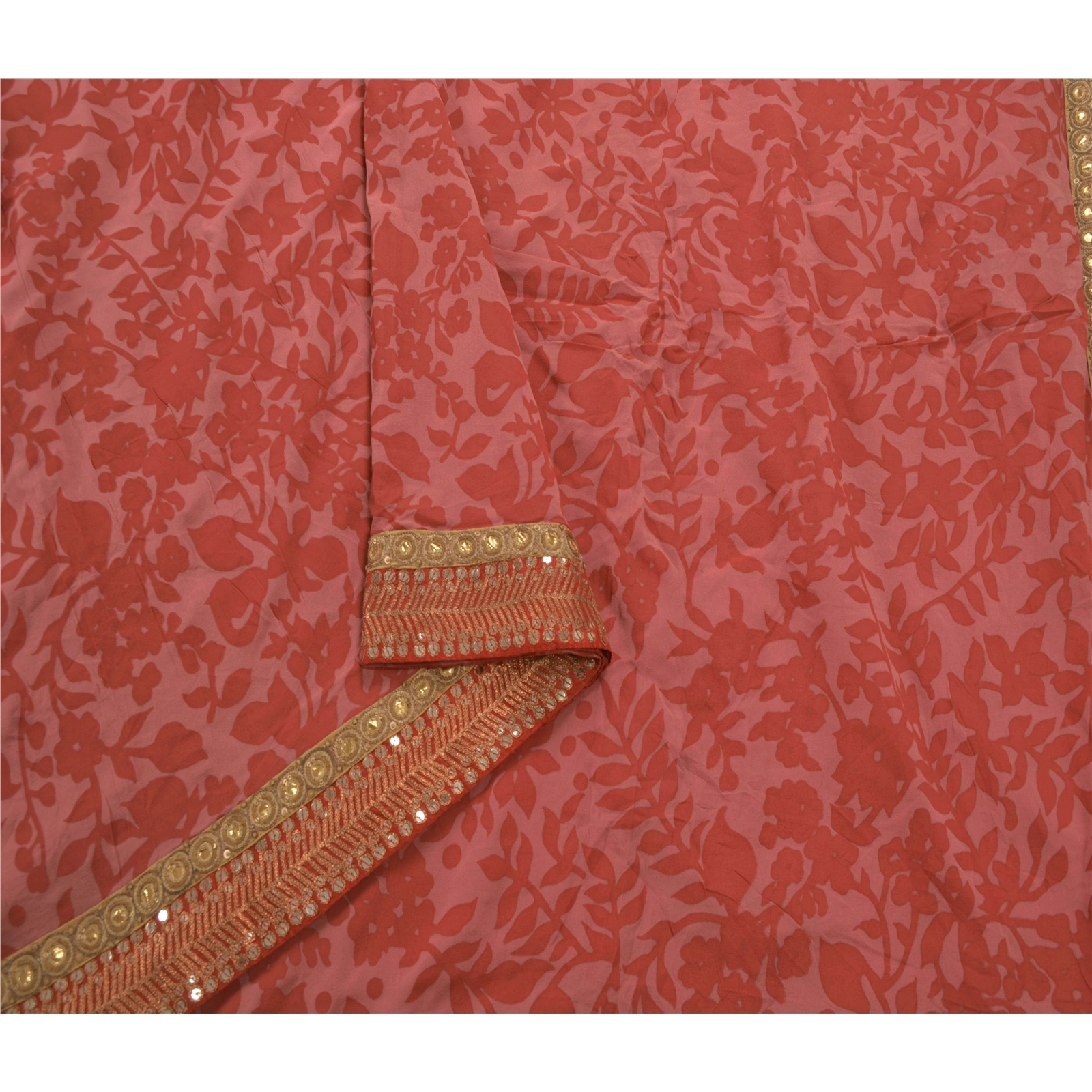 Sanskriti Vintage Sarees Pure Georgette Silk Hand Beaded Fabric Bollywood Sari, PS-53995-Pink-Zari Work-100% Pure Georgette Silk-2