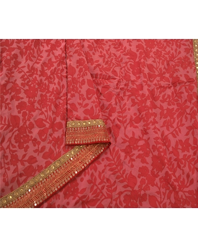 Sanskriti Vintage Sarees Pure Georgette Silk Hand Beaded Fabric Bollywood Sari, PS-53995-Pink-Zari Work-100% Pure Georgette Silk-2