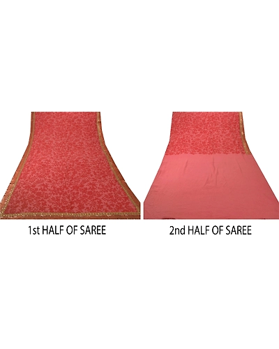 Sanskriti Vintage Sarees Pure Georgette Silk Hand Beaded Fabric Bollywood Sari, PS-53995-Pink-Zari Work-100% Pure Georgette Silk-5