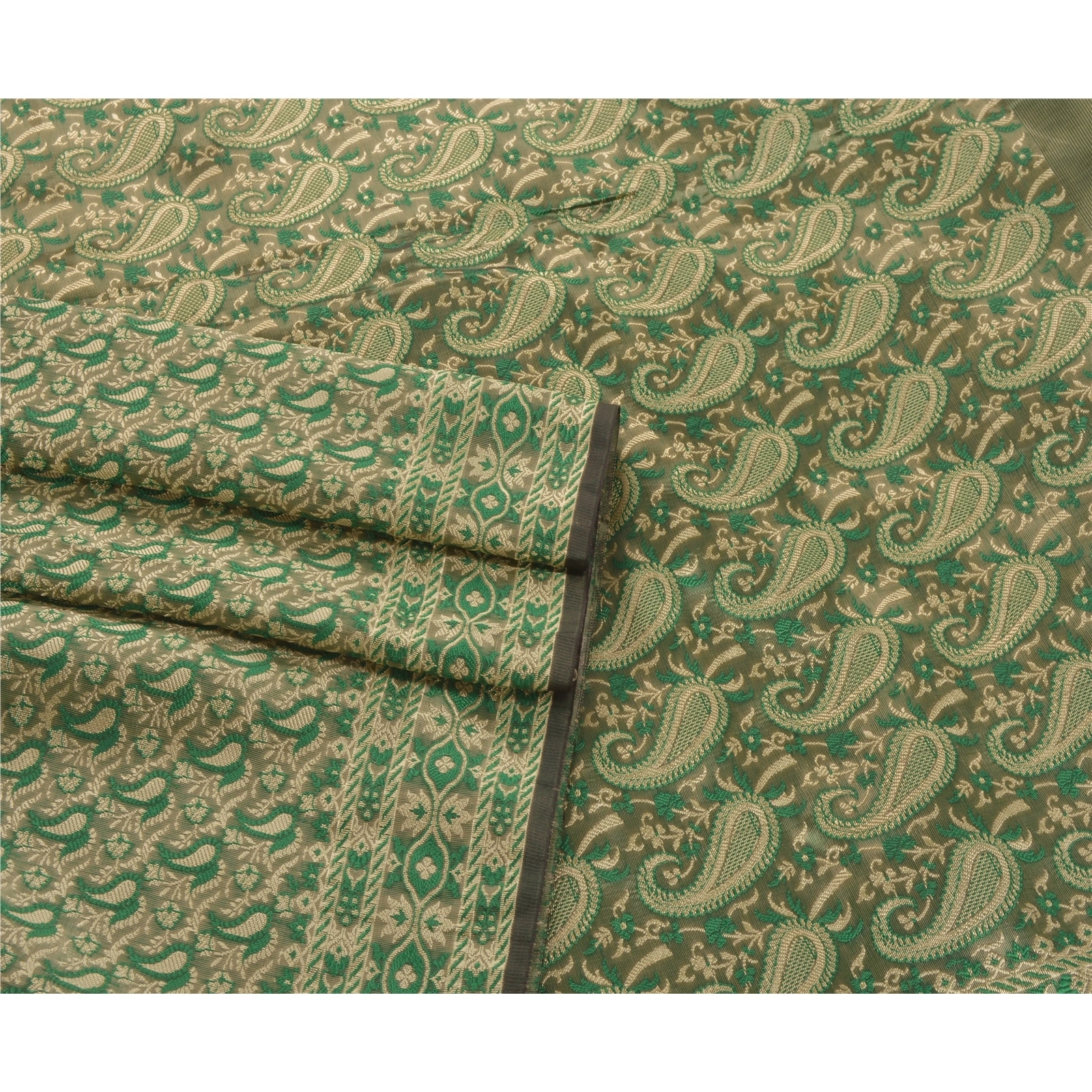 Sanskriti Vintage Green Indian Sari Art Silk Woven Craft Premium Sarees Fabric, PS-54029-Green-Woven Work-Art Silk-1