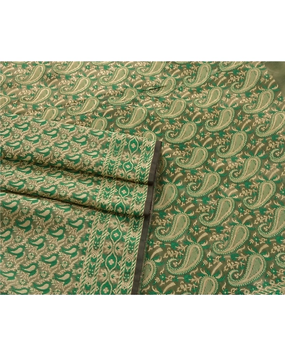 Sanskriti Vintage Green Indian Sari Art Silk Woven Craft Premium Sarees Fabric, PS-54029-Green-Woven Work-Art Silk-1