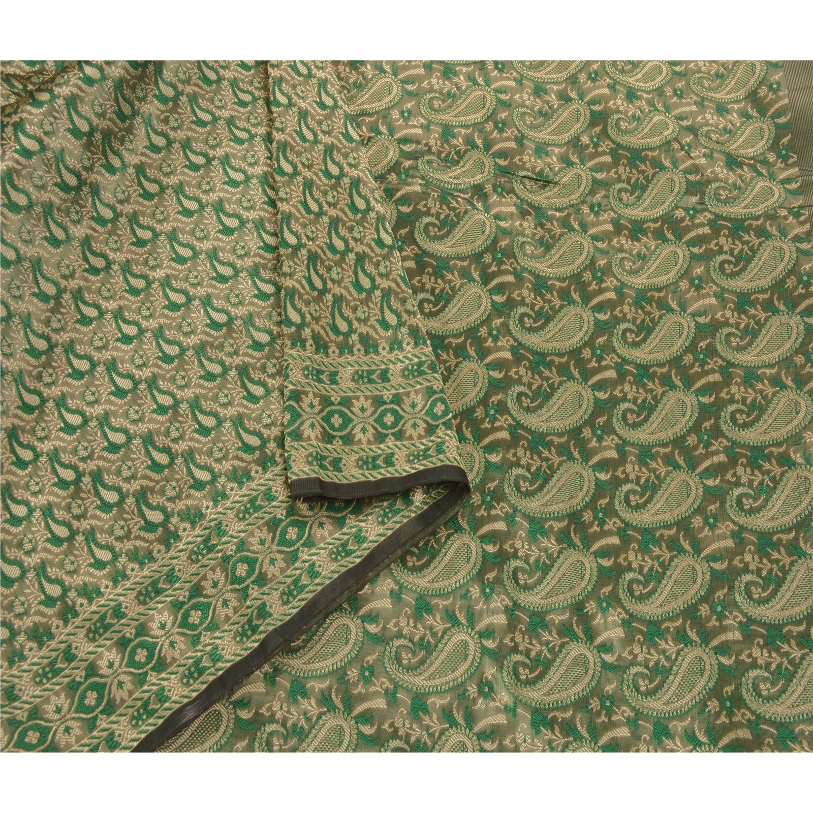 Sanskriti Vintage Green Indian Sari Art Silk Woven Craft Premium Sarees Fabric, PS-54029-Green-Woven Work-Art Silk-2