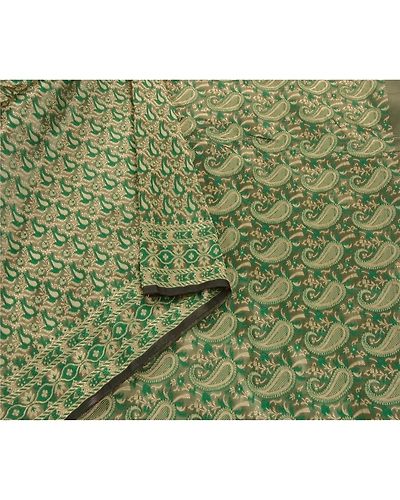 Sanskriti Vintage Green Indian Sari Art Silk Woven Craft Premium Sarees Fabric, PS-54029-Green-Woven Work-Art Silk-2