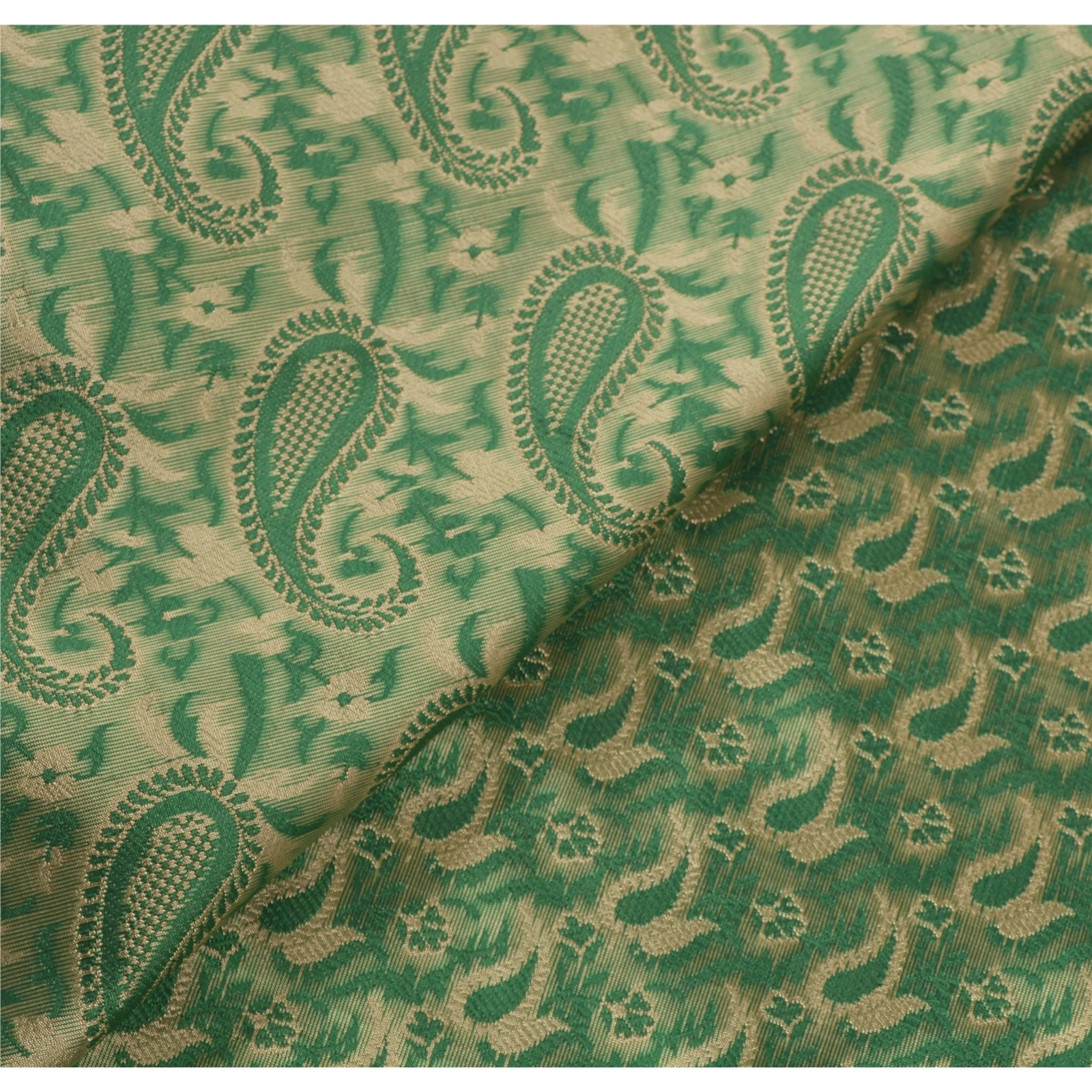 Sanskriti Vintage Green Indian Sari Art Silk Woven Craft Premium Sarees Fabric, PS-54029-Green-Woven Work-Art Silk-3