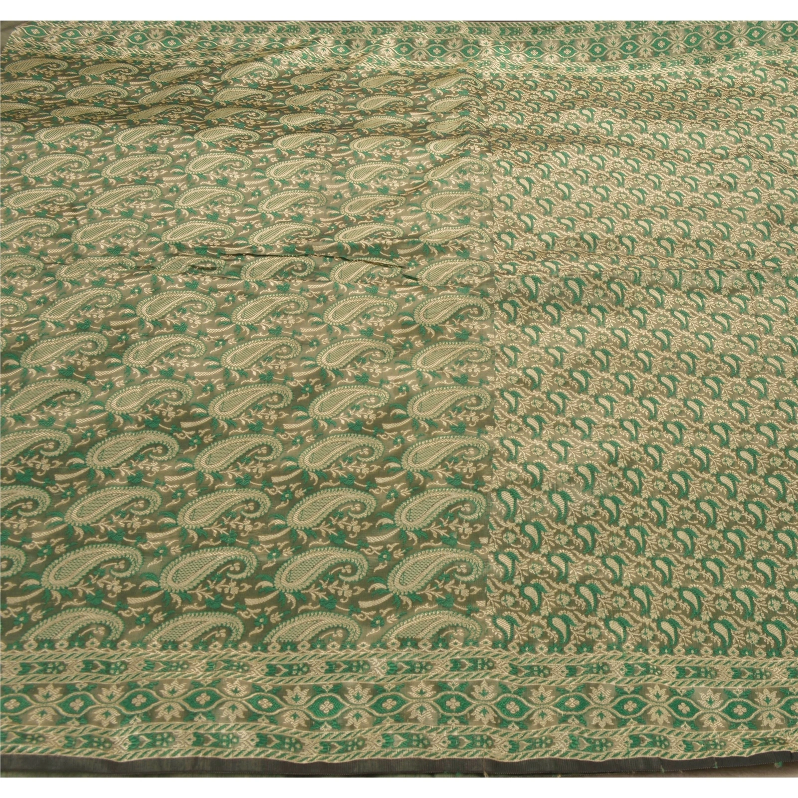 Sanskriti Vintage Green Indian Sari Art Silk Woven Craft Premium Sarees Fabric, PS-54029-Green-Woven Work-Art Silk-4