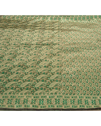 Sanskriti Vintage Green Indian Sari Art Silk Woven Craft Premium Sarees Fabric, PS-54029-Green-Woven Work-Art Silk-4