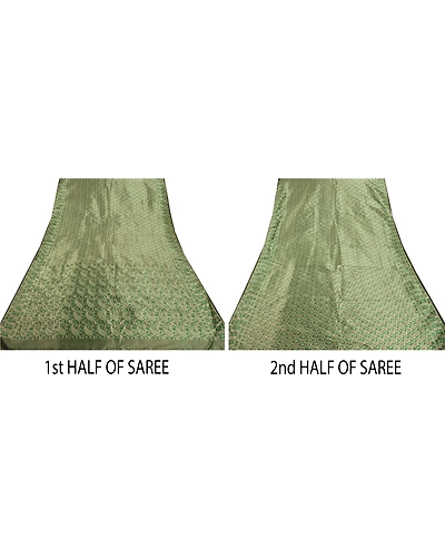 Sanskriti Vintage Green Indian Sari Art Silk Woven Craft Premium Sarees Fabric, PS-54029-Green-Woven Work-Art Silk-5