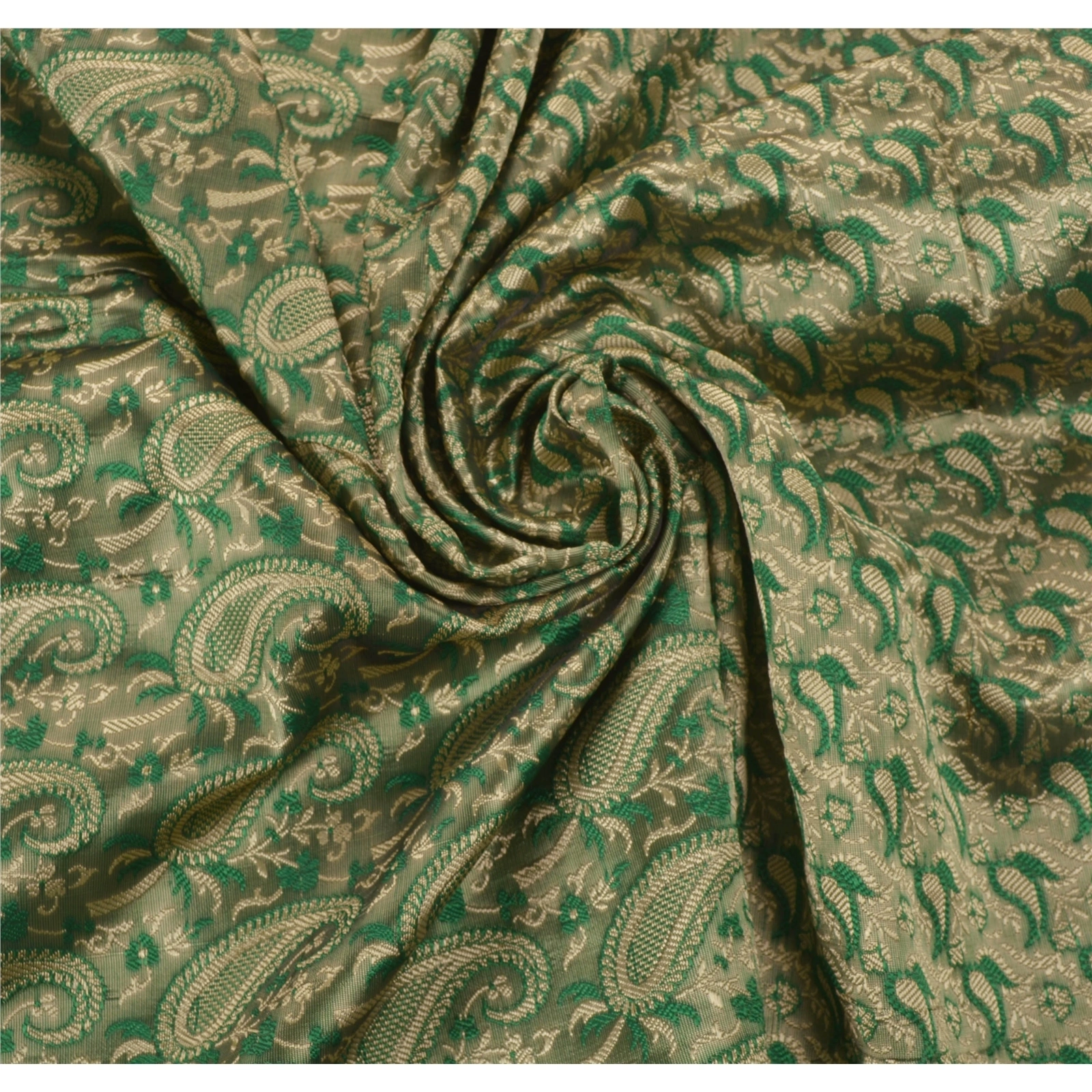 Sanskriti Vintage Green Indian Sari Art Silk Woven Craft Premium Sarees Fabric, PS-54029-Green-Woven Work-Art Silk-6