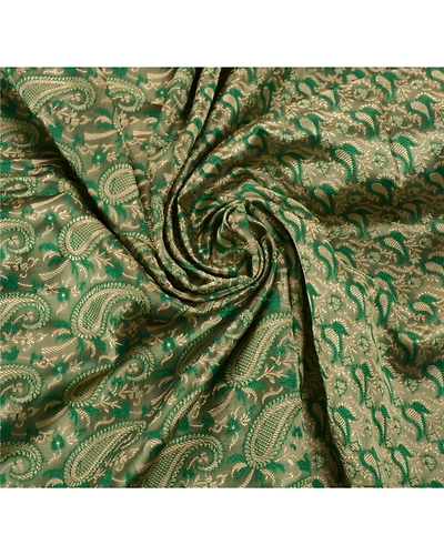 Sanskriti Vintage Green Indian Sari Art Silk Woven Craft Premium Sarees Fabric, PS-54029-Green-Woven Work-Art Silk-6