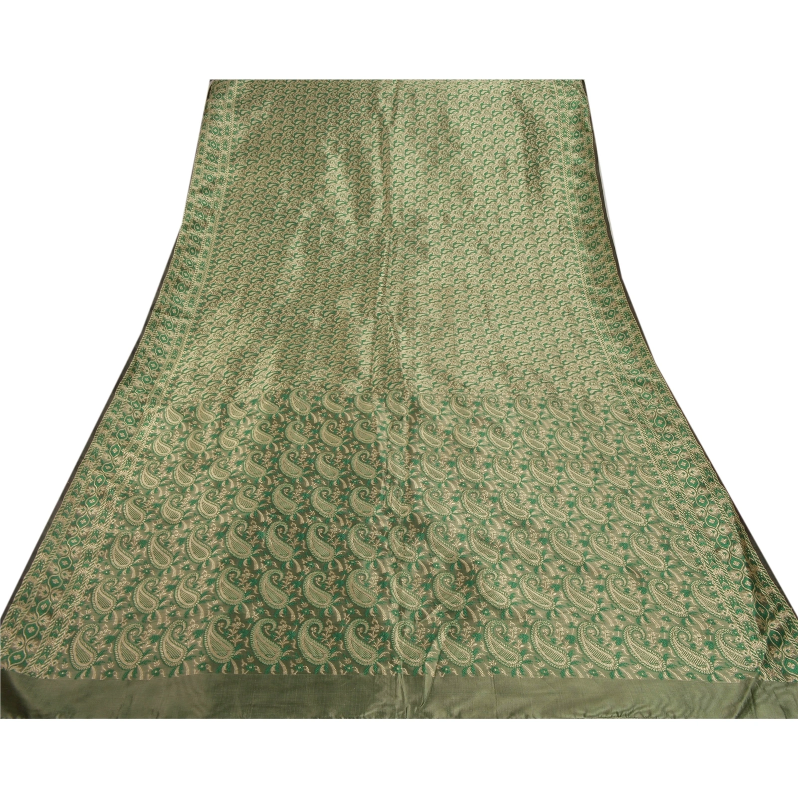 Sanskriti Vintage Green Indian Sari Art Silk Woven Craft Premium Sarees Fabric, PS-54029-Green-Woven Work-Art Silk-7