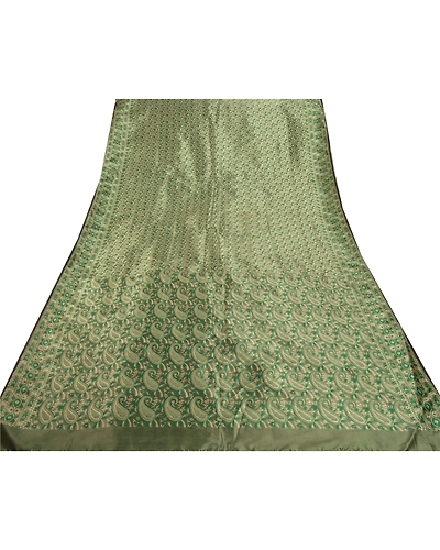 Sanskriti Vintage Green Indian Sari Art Silk Woven Craft Premium Sarees Fabric, PS-54029-Green-Woven Work-Art Silk-7