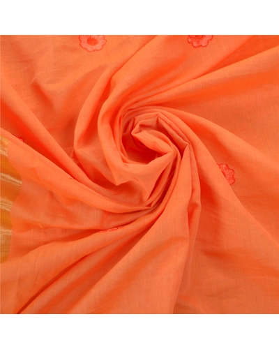 Sanskriti Vintage Sarees Blend Cotton Embroidered Woven Fabric Premium Sari, PS-54041-Peach-Thread Work-Blend Cotton-6