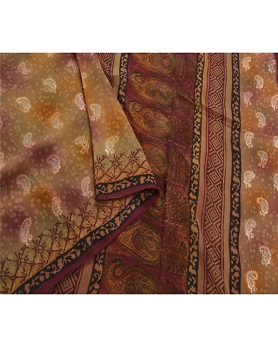 Sanskriti Vintage Sarees 100% Pure Georgette Silk Embroidered Sari Craft Fabric, PS-54065-Multi Color-Thread Work-100% Pure Georgette Silk-2