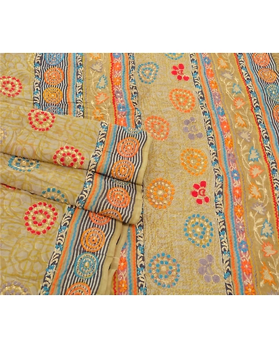 Sanskriti Vintage Sarees Pure Georgette Silk Embroidered Fabric Premium Sari, PS-54098-Green-Thread Work-100% Pure Georgette Silk-1