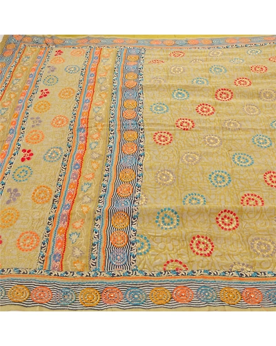 Sanskriti Vintage Sarees Pure Georgette Silk Embroidered Fabric Premium Sari, PS-54098-Green-Thread Work-100% Pure Georgette Silk-4