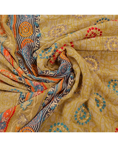 Sanskriti Vintage Sarees Pure Georgette Silk Embroidered Fabric Premium Sari, PS-54098-Green-Thread Work-100% Pure Georgette Silk-6