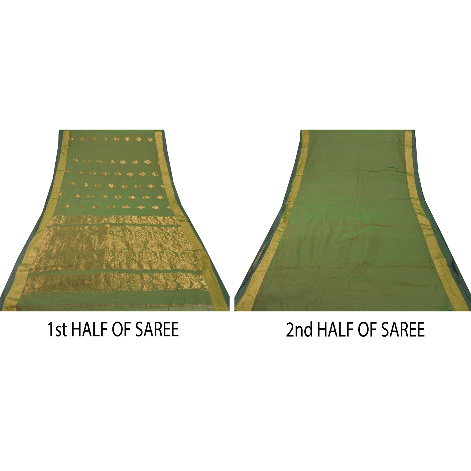 Sanskriti Vintage Green Indian Sari Art Silk Woven Brocade Premium Fabric Sarees, PS-54110-Green-Zari Work-Art Silk-3