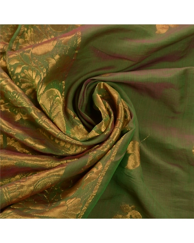 Sanskriti Vintage Green Indian Sari Art Silk Woven Brocade Premium Fabric Sarees, PS-54110-Green-Zari Work-Art Silk-4