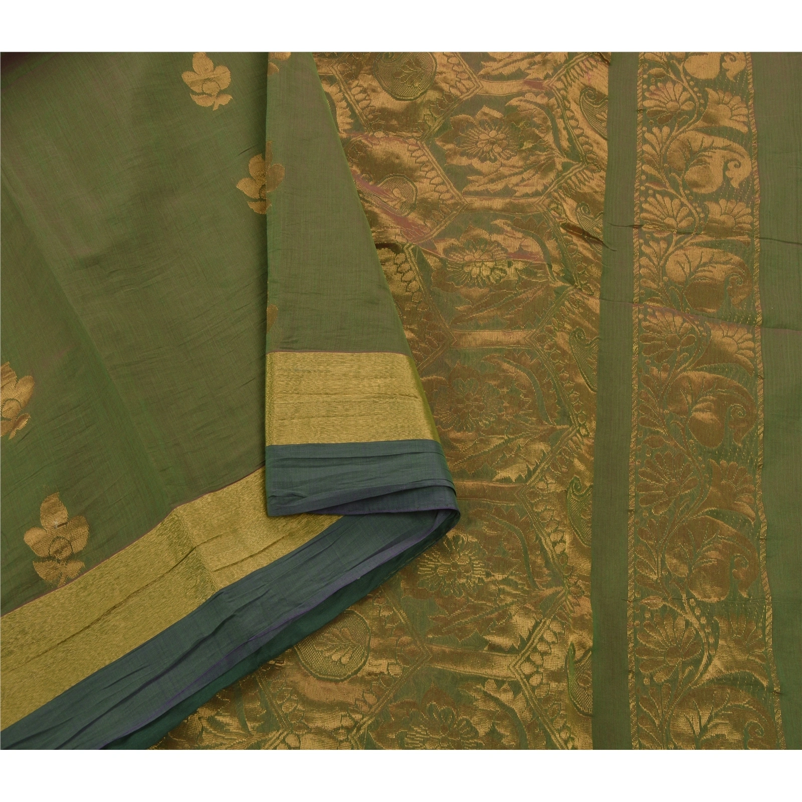 Sanskriti Vintage Green Indian Sari Art Silk Woven Brocade Premium Fabric Sarees, PS-54110-Green-Zari Work-Art Silk-5