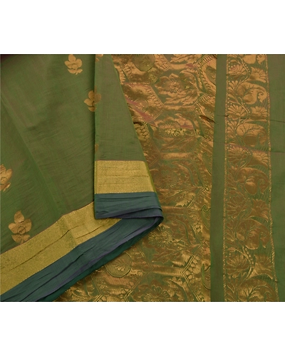 Sanskriti Vintage Green Indian Sari Art Silk Woven Brocade Premium Fabric Sarees, PS-54110-Green-Zari Work-Art Silk-5
