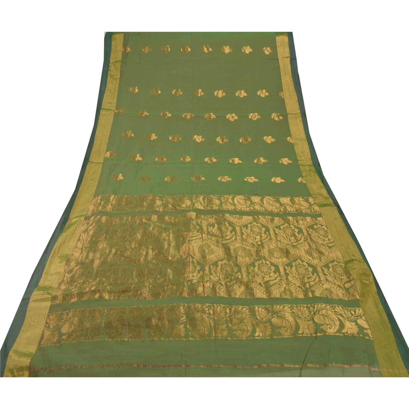 Sanskriti Vintage Green Indian Sari Art Silk Woven Brocade Premium Fabric Sarees, PS-54110-Green-Zari Work-Art Silk-6