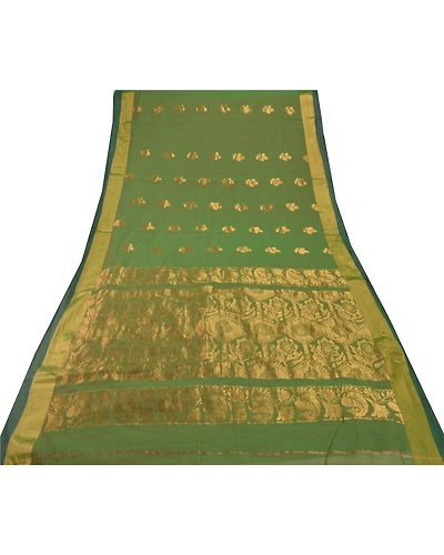 Sanskriti Vintage Green Indian Sari Art Silk Woven Brocade Premium Fabric Sarees, PS-54110-Green-Zari Work-Art Silk-6
